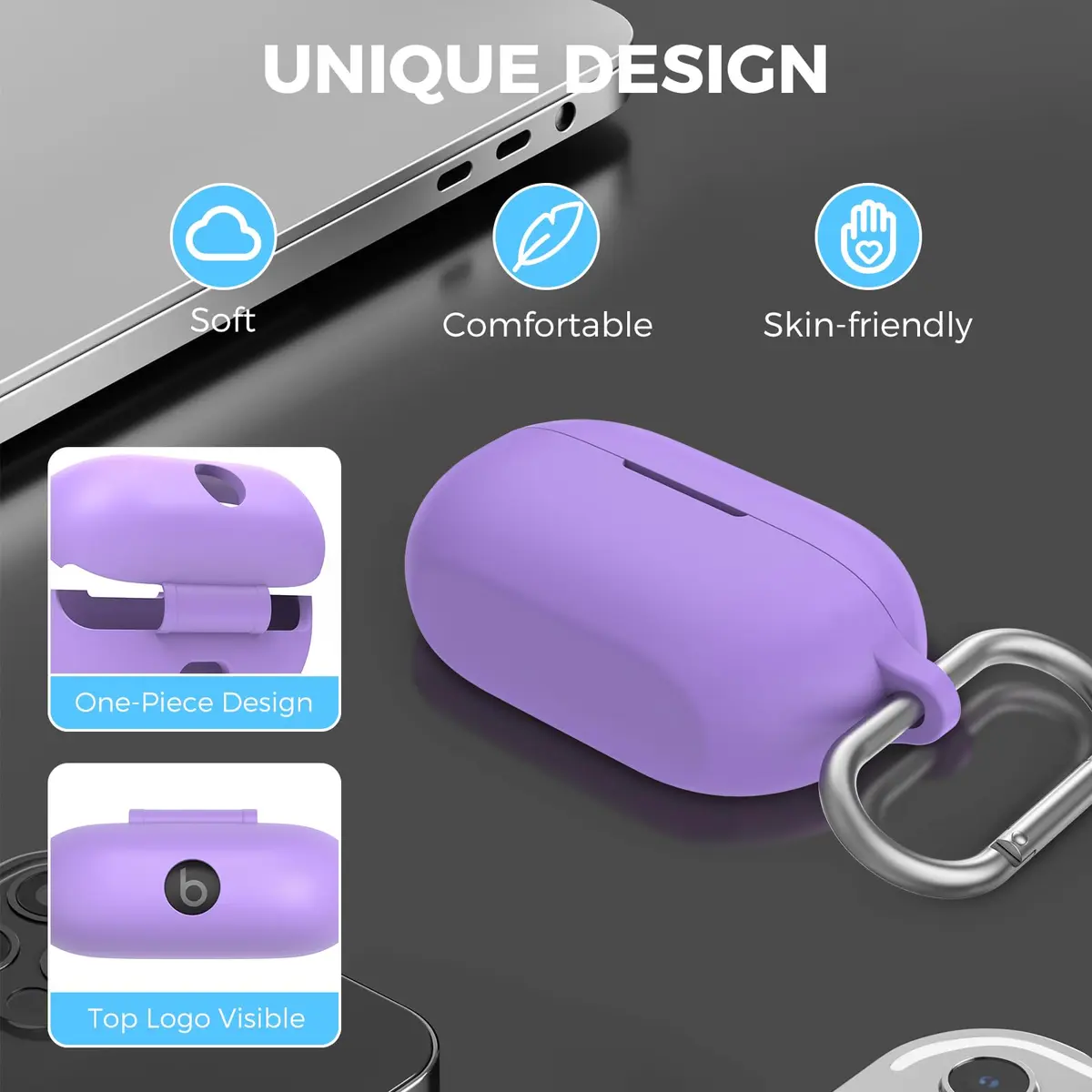 AHASTYLE Silicone Case for Beats Solo Buds (2024) Lavender | Protects Earbuds & Charging Case - view 6