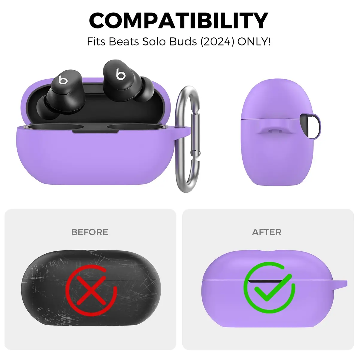 AHASTYLE Silicone Case for Beats Solo Buds (2024) Lavender | Protects Earbuds & Charging Case - view 2