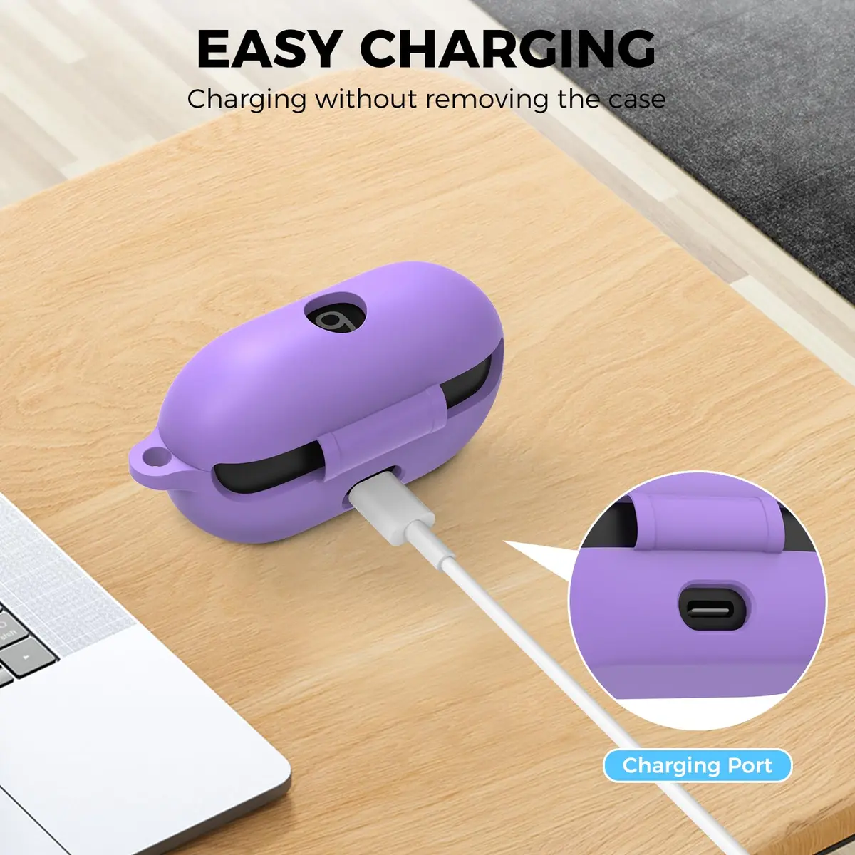 AHASTYLE Silicone Case for Beats Solo Buds (2024) Lavender | Protects Earbuds & Charging Case - view 3
