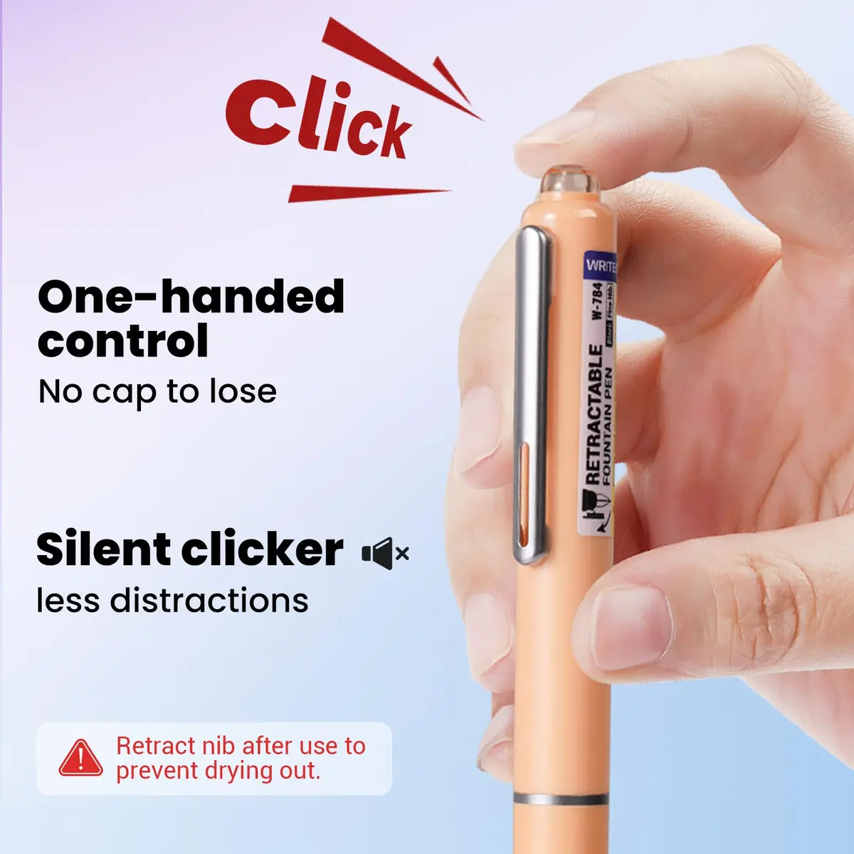 WRITECH Clictek Retractable Fountain Pen Fine Black Ink with 5 Cartridges | Smooth Ink Flow for Students & Office - view 4