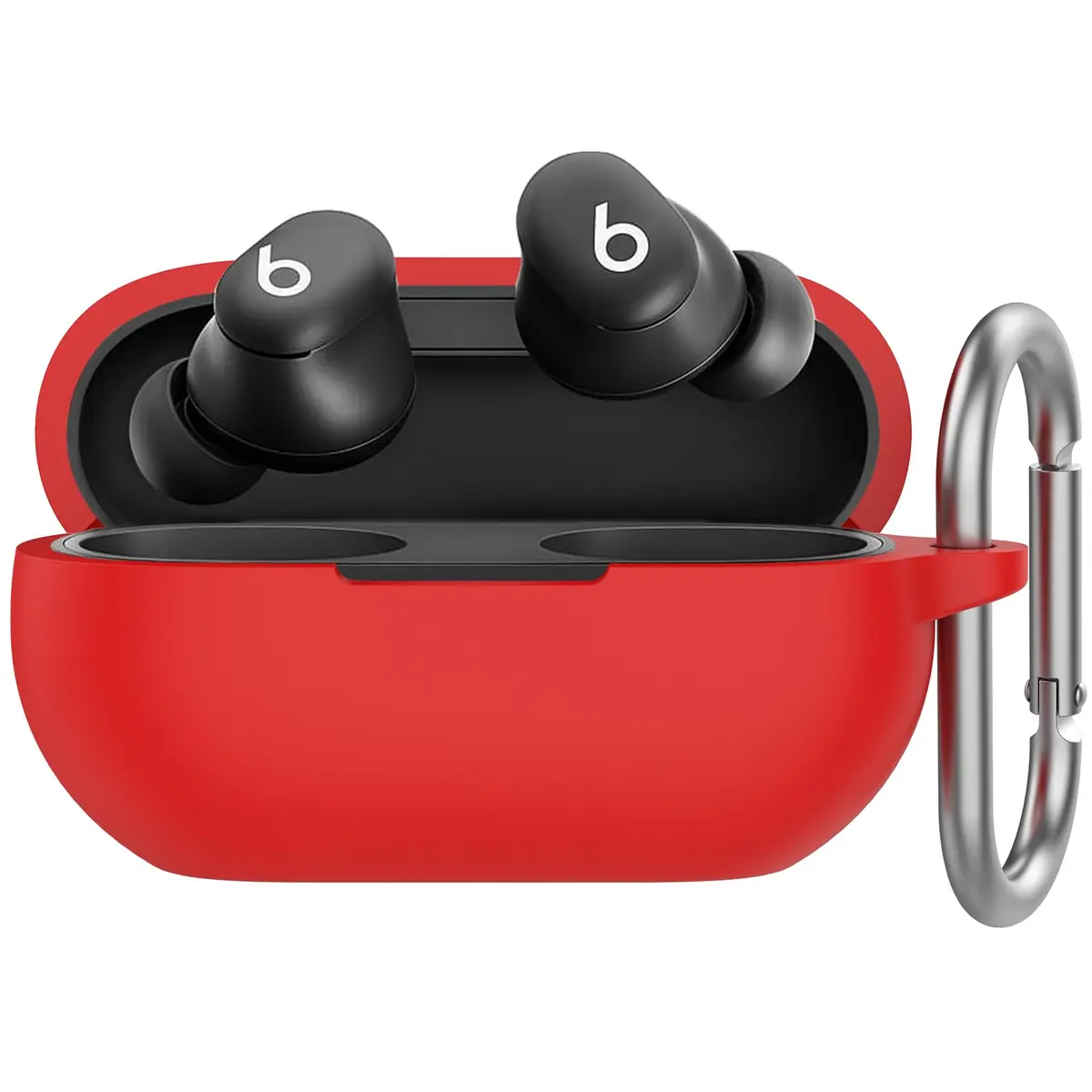 AHASTYLE Silicone Case for Beats Solo Buds (2024) | Red Protective Cover with Carabiner - main product image