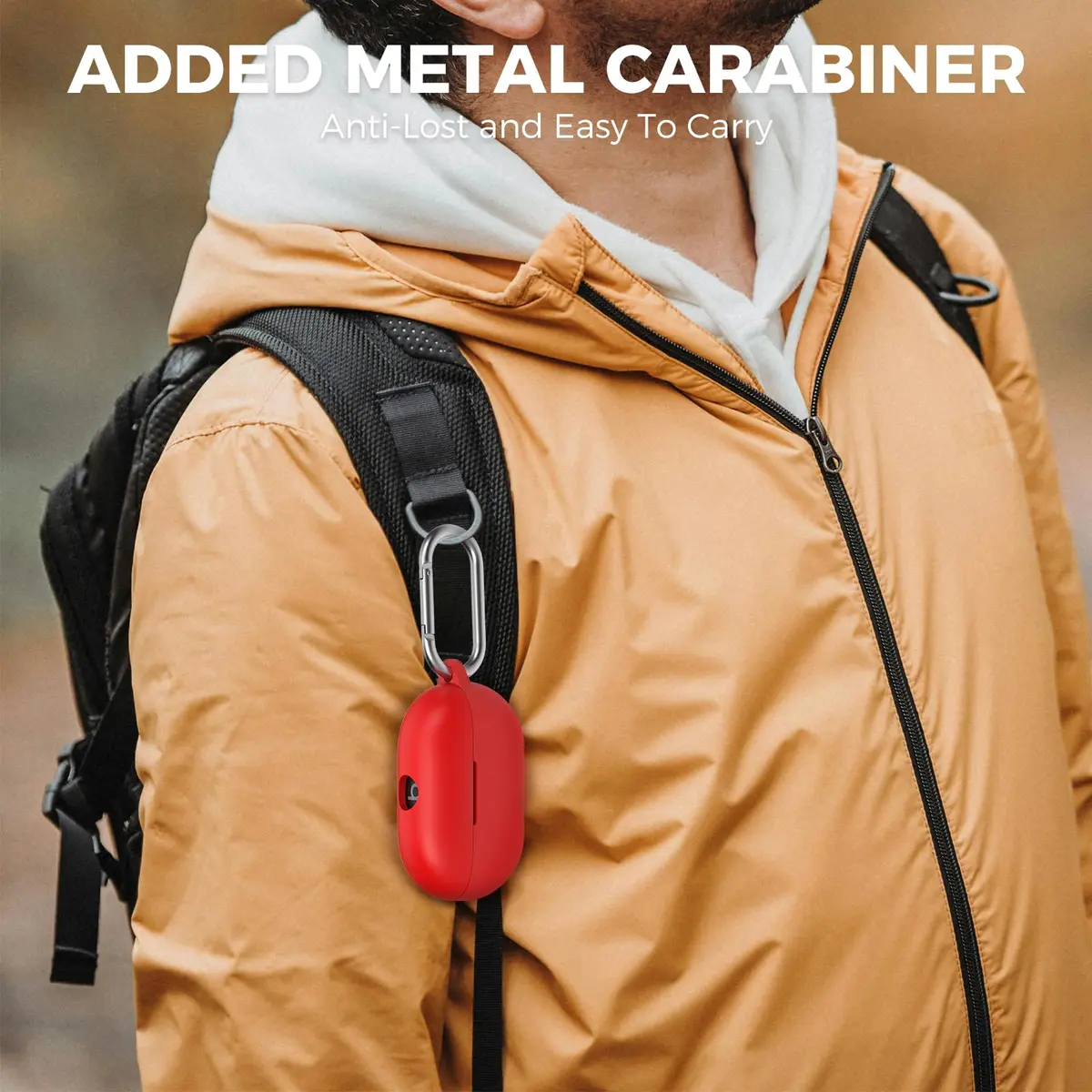 AHASTYLE Silicone Case for Beats Solo Buds (2024) | Red Protective Cover with Carabiner - view 7