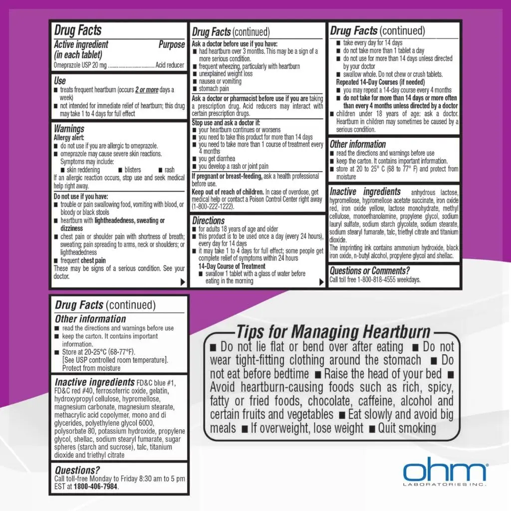 Ohm Omeprazole 20mg Delayed-Release Tablets | Acid Reducer for Heartburn Relief (12 Weeks Supply, 84 Count) - view 8