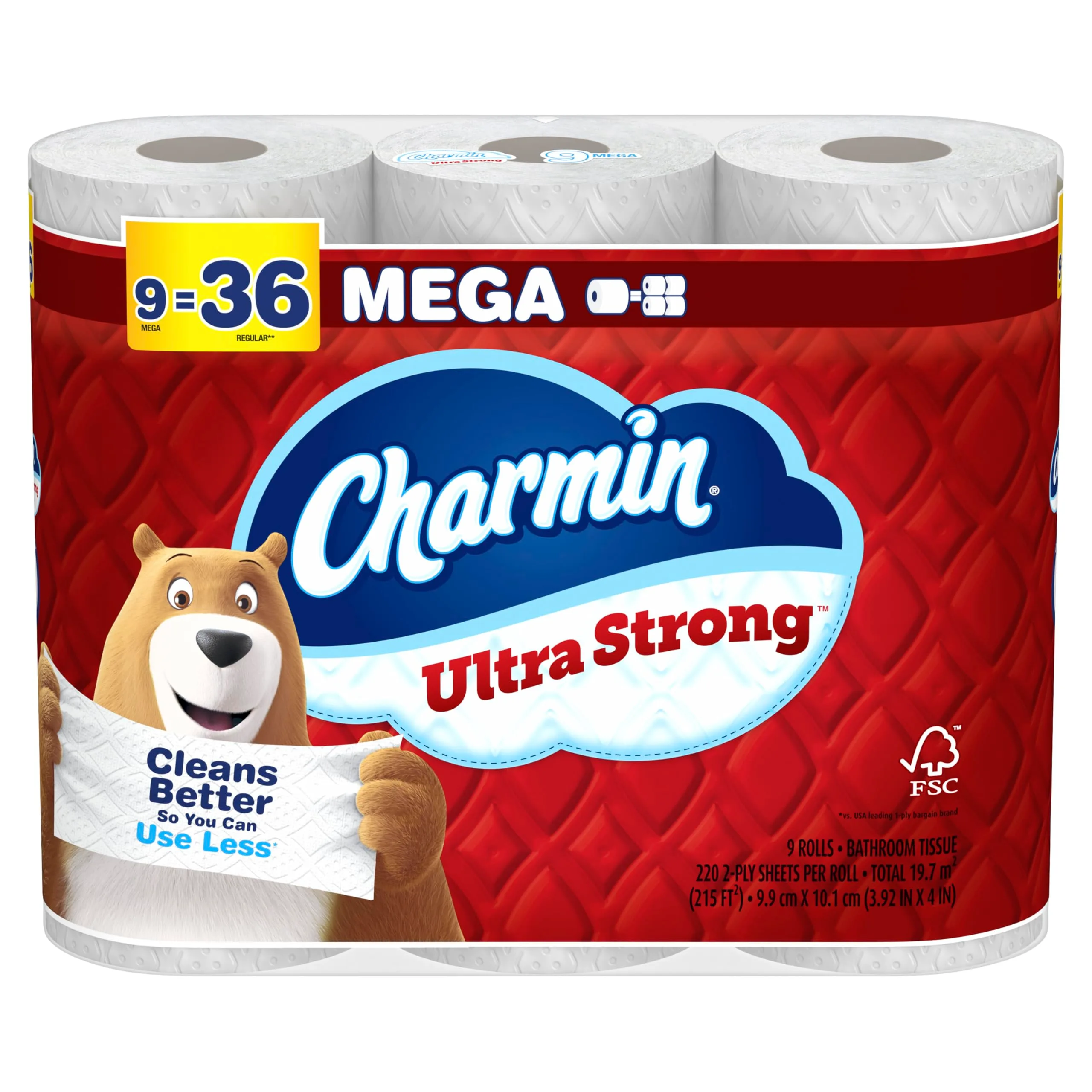 Charmin Ultra Strong Toilet Paper Mega Rolls, 220 Sheets Per Roll | Diamond Weave Texture for Superior Strength - main product image