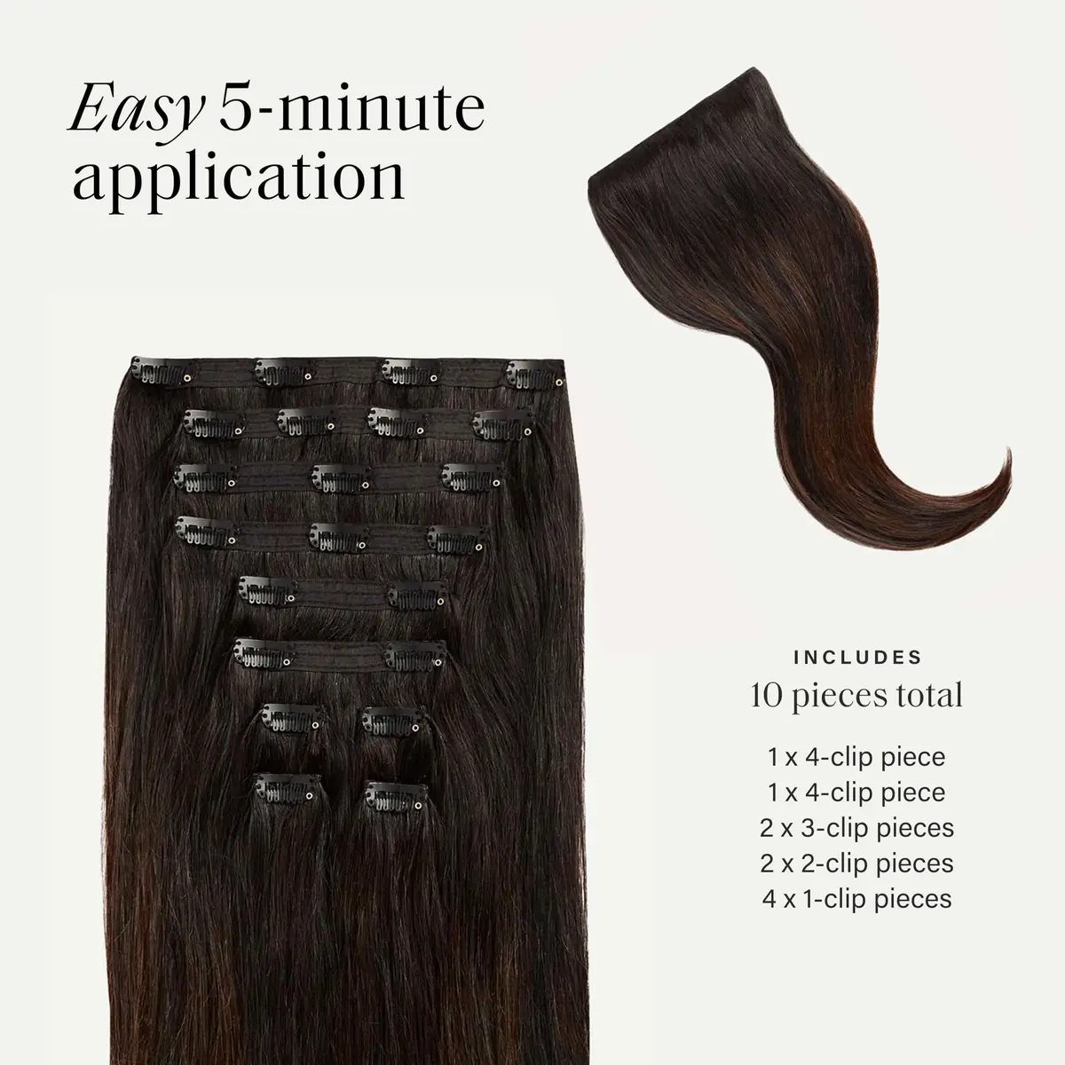 LUXY Classic Clip-In Hair Extensions Off Black Balayage 20 Inch | Natural Volume & Length - view 7