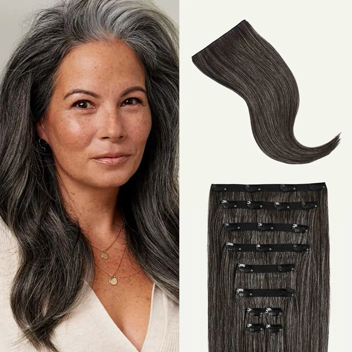 LUXY Hair Extensions 20 Inch Dark Gray | Natural Remy Human Hair for Volume & Length - main product image