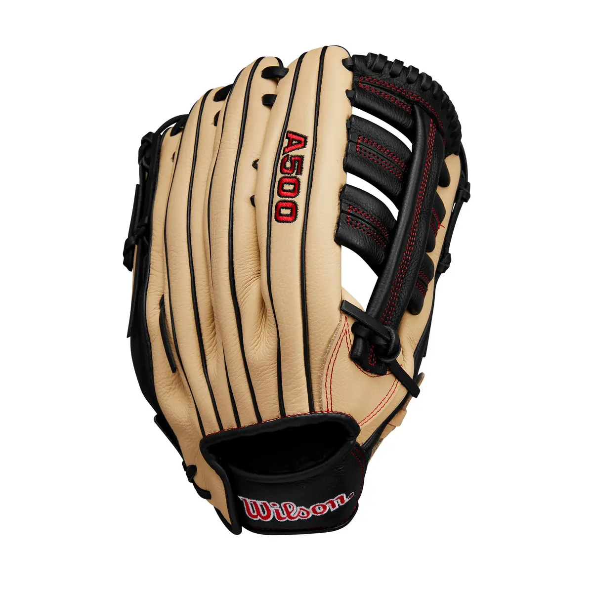 Wilson A500 12.5" Outfield Youth Baseball Glove - Right Hand Throw, Blonde/Red/Black | All-Position Versatility for Developing Players - view 2
