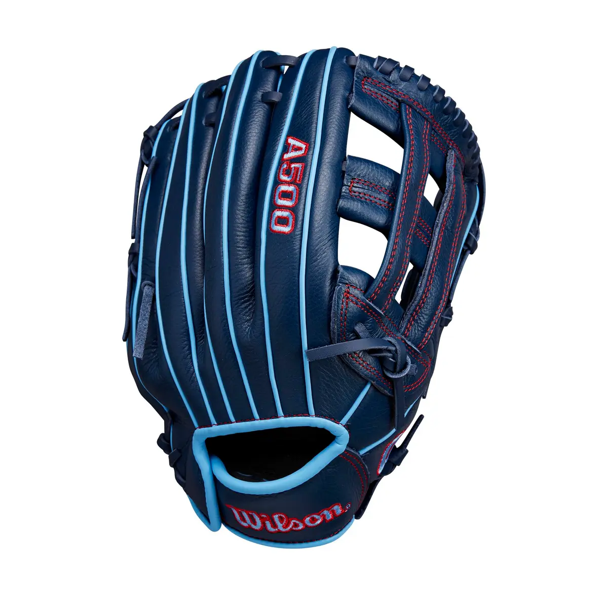 Wilson A500 12" Infield Youth Baseball Glove - Left Hand Throw, Navy/Blue/Red | H-Web Design for Quick Transfers - view 2