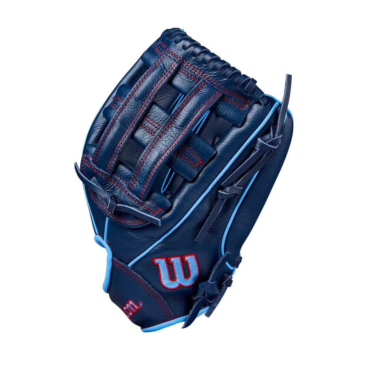 Wilson A500 12" Infield Youth Baseball Glove - Left Hand Throw, Navy/Blue/Red | H-Web Design for Quick Transfers - view 4