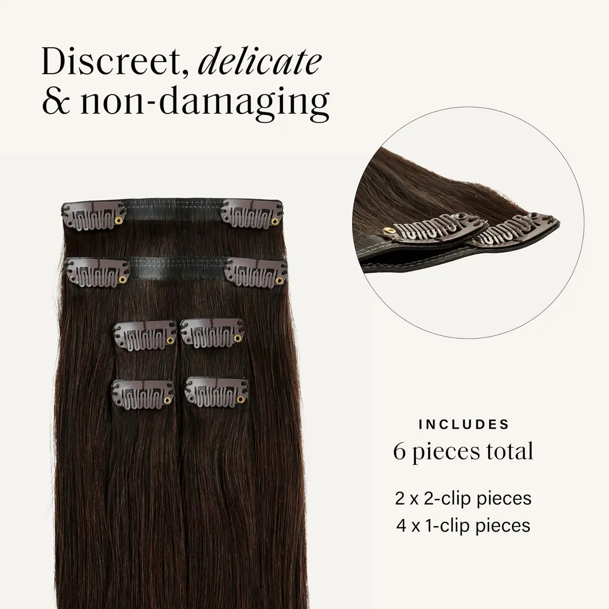 LUXY Thinning Hair Fill-In Extensions Dark Brown 12 Inch | Natural Human Hair Clip-Ins for Fuller Hair - view 7