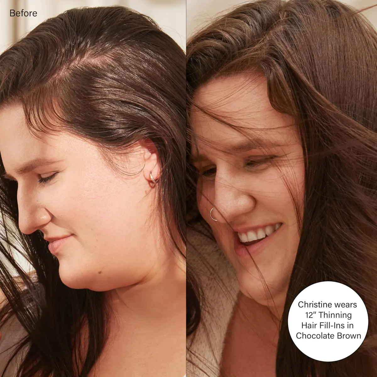 LUXY Thinning Hair Fill-In Extensions Dark Brown 12 Inch | Natural Human Hair Clip-Ins for Fuller Hair - view 2