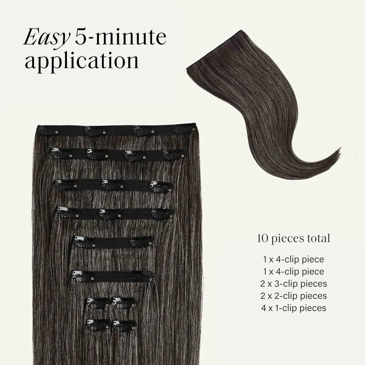 LUXY Classic Clip-In Hair Extensions Dark Gray (G1B) | 20 Inch, 220g, Natural Volume & Length - view 7