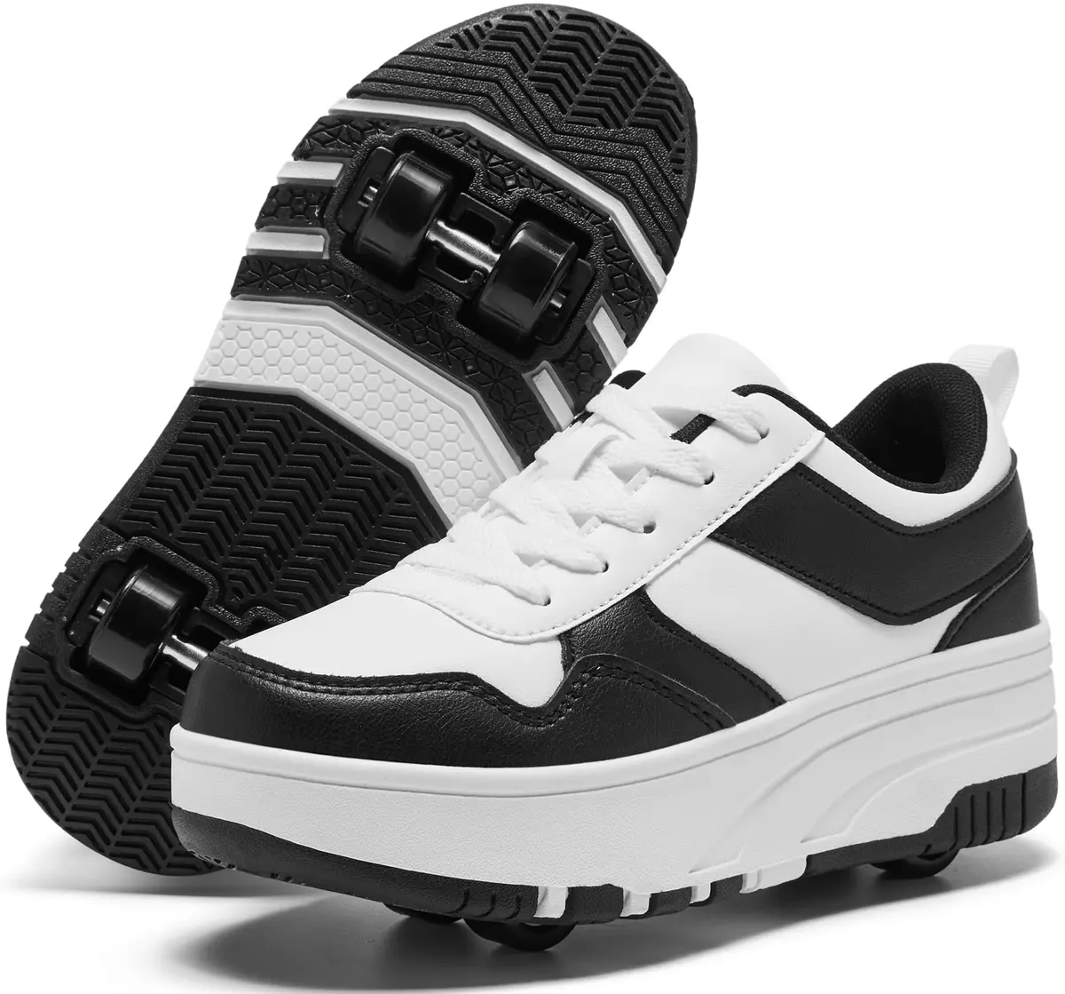 ANEFUN Detachable Wheeled Roller Skate Shoes for Kids Girls Boys, Black-White 1136, Size 6 Big Kid | Versatile Sneakers with Removable Wheels - main product image