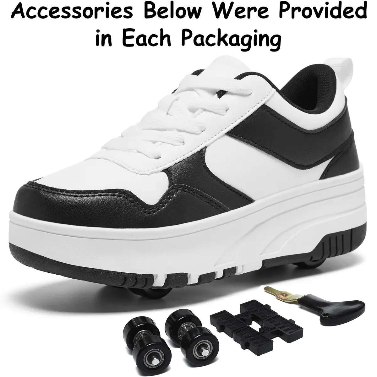 ANEFUN Detachable Wheeled Roller Skate Shoes for Kids Girls Boys, Black-White 1136, Size 6 Big Kid | Versatile Sneakers with Removable Wheels - view 5