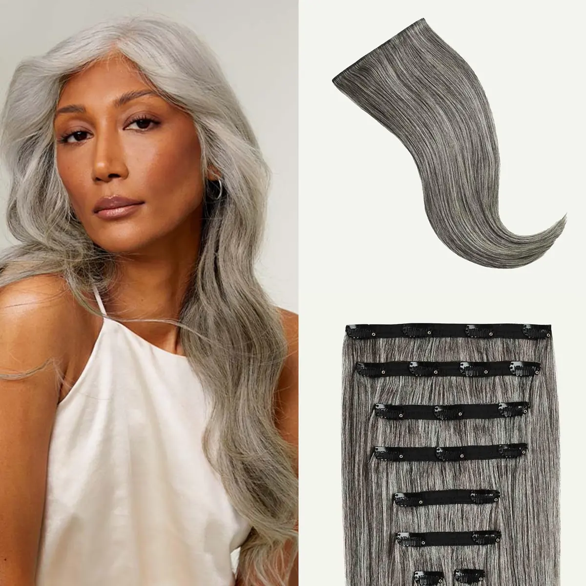 Luxy Classic Clip-In Hair Extensions Light Gray (G55) | 20 Inch, 160g, Natural Remy Human Hair - main product image