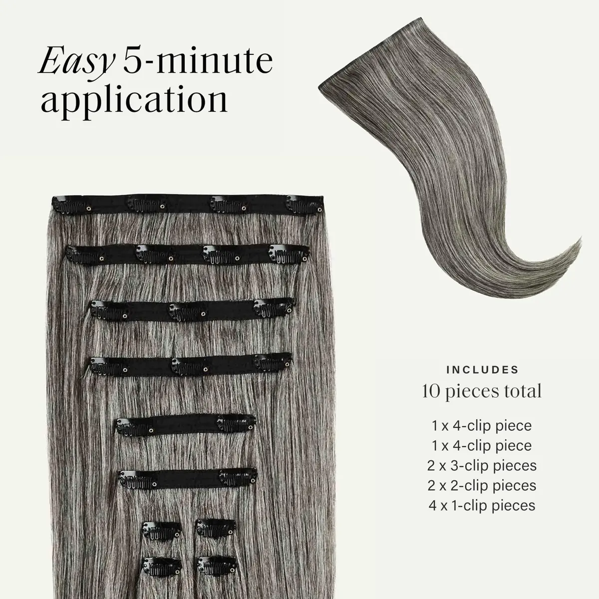 Luxy Classic Clip-In Hair Extensions Light Gray (G55) | 20 Inch, 160g, Natural Remy Human Hair - view 7