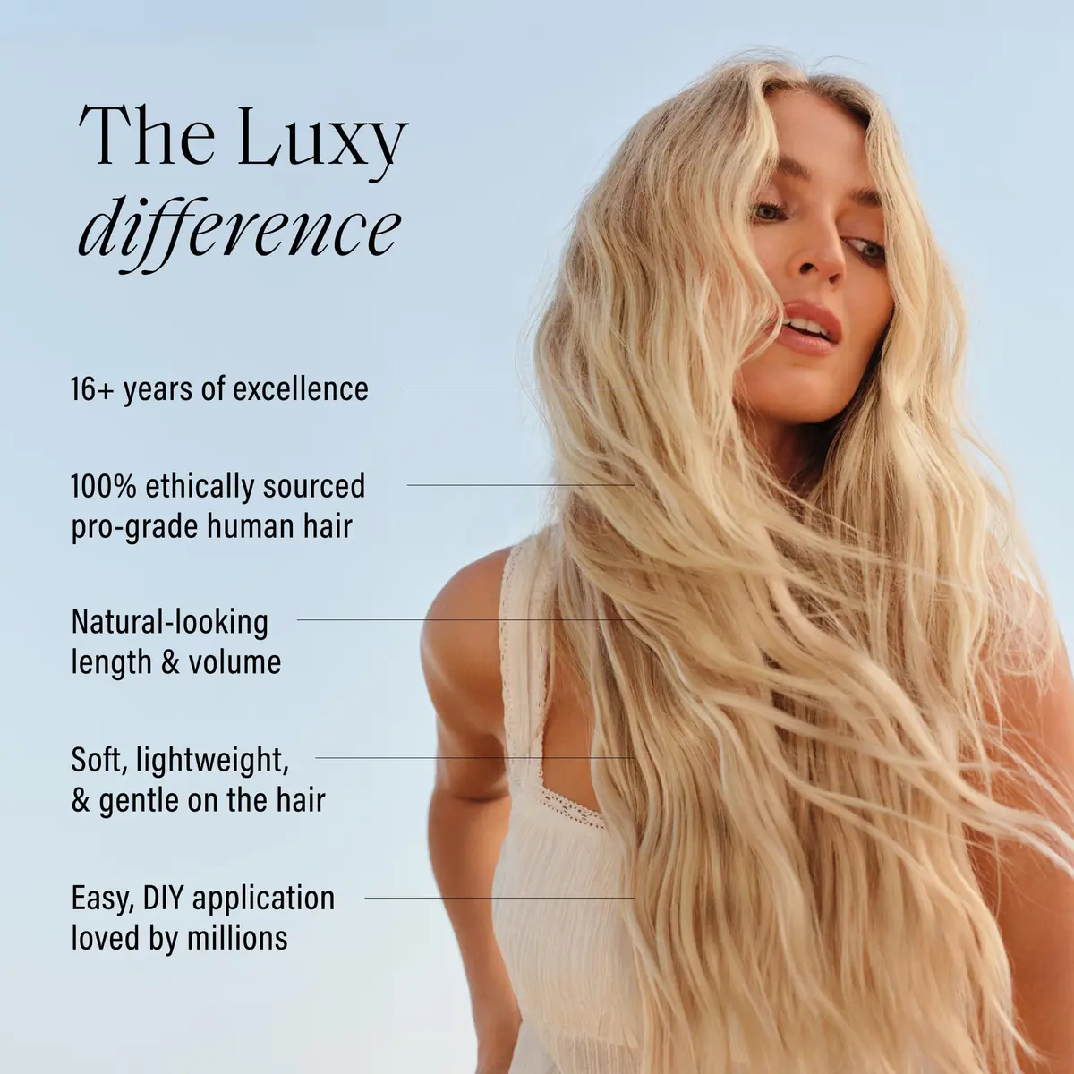 Luxy Classic Clip-In Hair Extensions Light Gray (G55) | 20 Inch, 160g, Natural Remy Human Hair - view 3