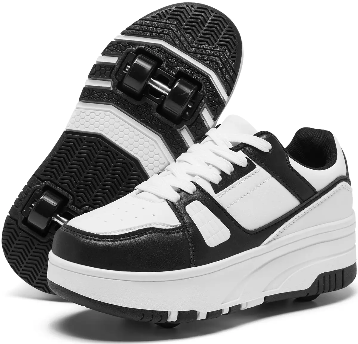 ANEFUN Detachable Roller Skate Shoes for Kids Girls Boys, Black-White 1135, Big Kid 3.5 (20cm) | Multifunctional Fashion Sneakers with Wheels - main product image