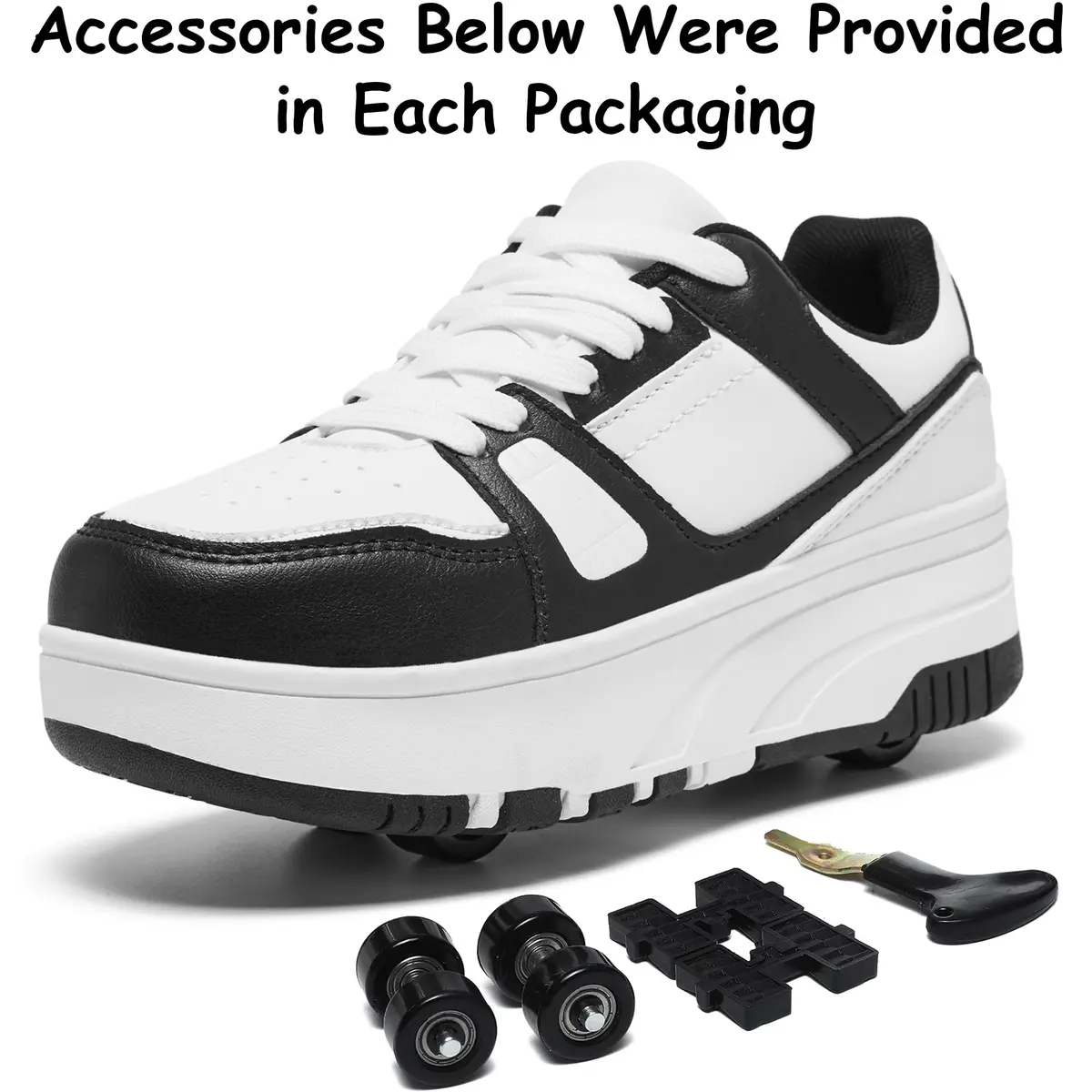 ANEFUN Detachable Roller Skate Shoes for Kids Girls Boys, Black-White 1135, Big Kid 3.5 (20cm) | Multifunctional Fashion Sneakers with Wheels - view 5