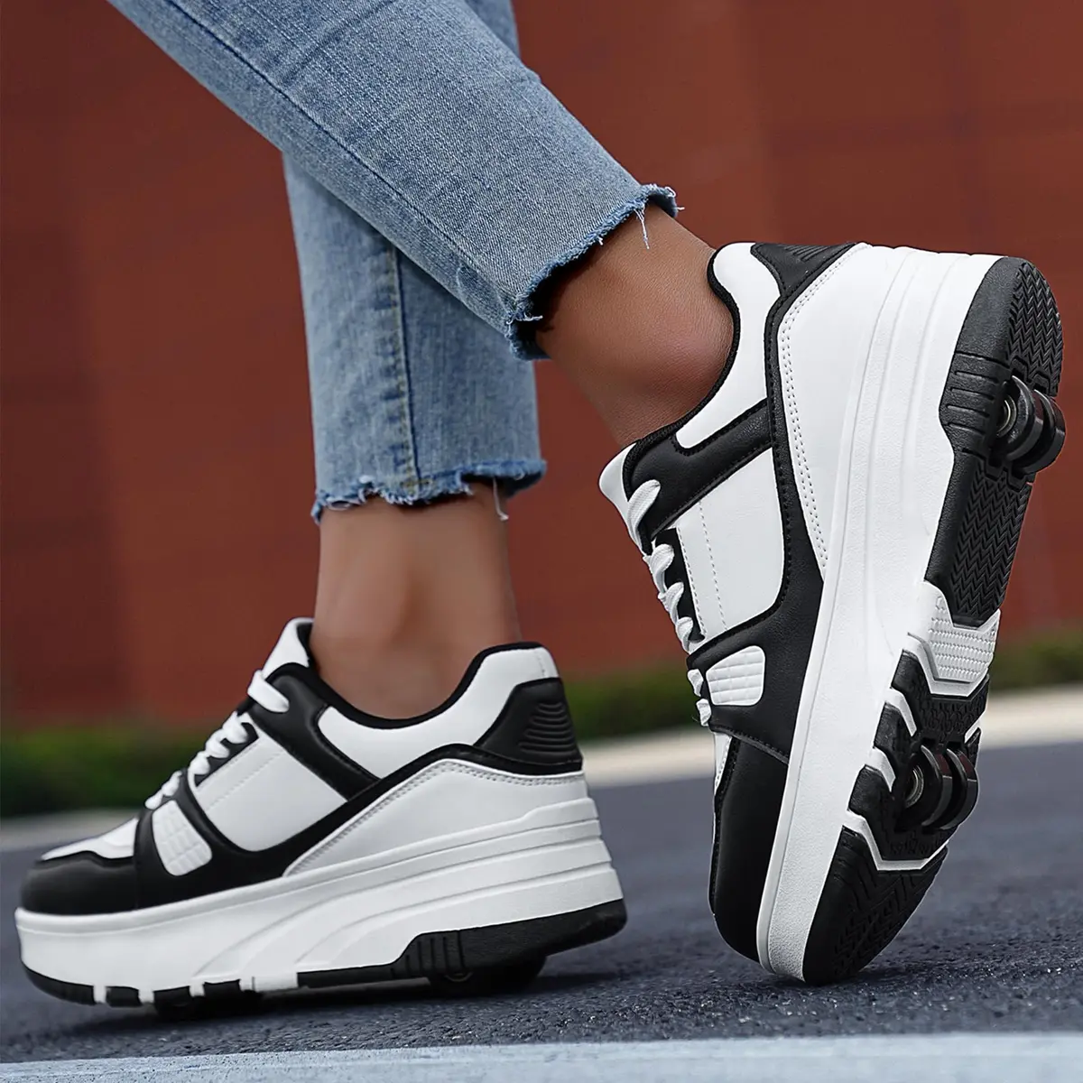 ANEFUN Detachable Roller Skate Shoes for Kids Girls Boys, Black-White 1135, Big Kid 3.5 (20cm) | Multifunctional Fashion Sneakers with Wheels - view 3