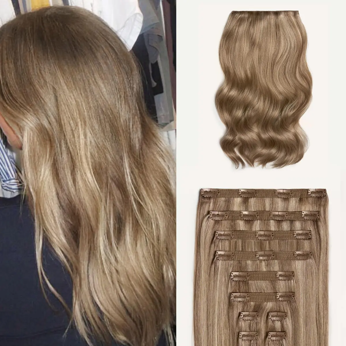 LUXY Classic Clip-In Hair Extensions 20 Inch | Natural Blonde, 160g, 10 Wefts, Remy Human Hair - main product image