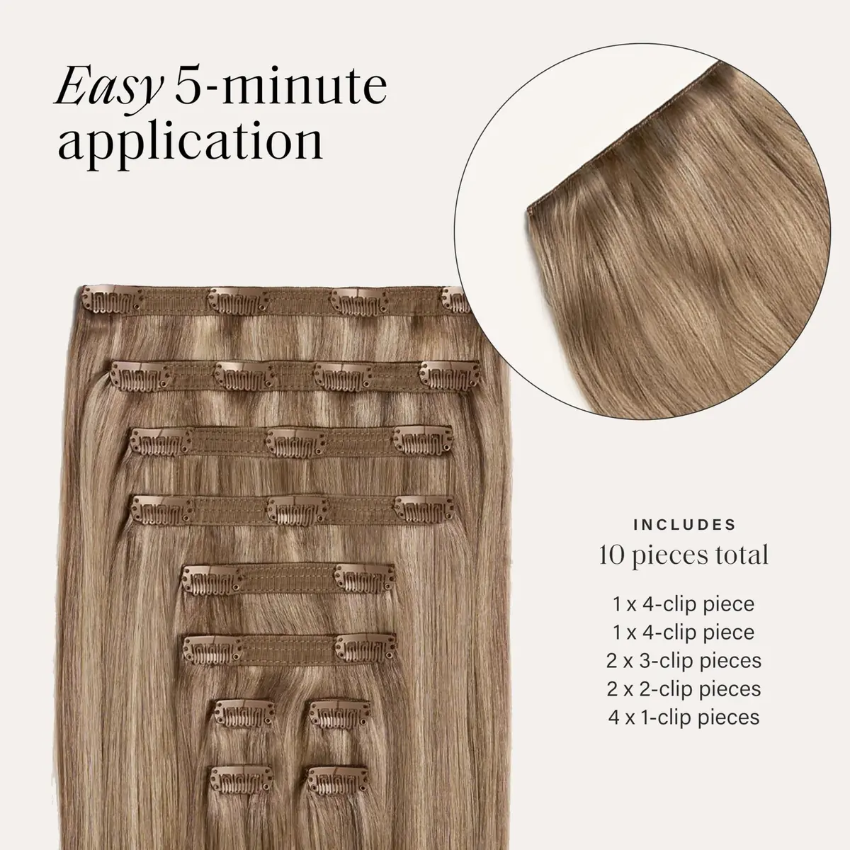 LUXY Classic Clip-In Hair Extensions 20 Inch | Natural Blonde, 160g, 10 Wefts, Remy Human Hair - view 7