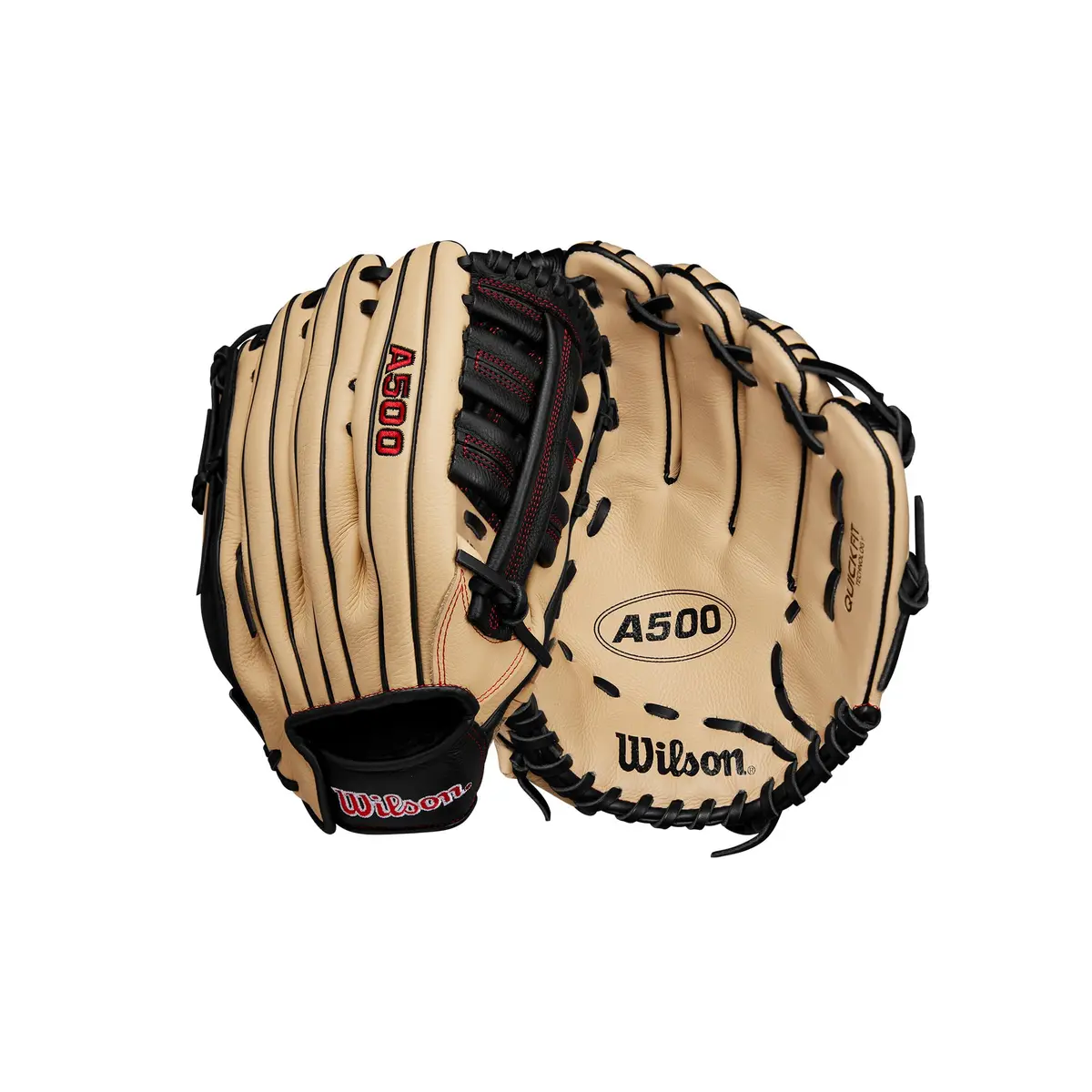 Wilson A500 12.5" Outfield Youth Baseball Glove - Left Hand Throw, Blonde/Red/Black | Lightweight Durability That Lasts - main product image