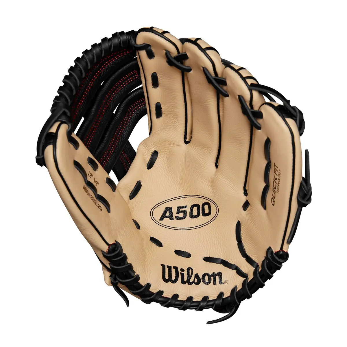 Wilson A500 12.5" Outfield Youth Baseball Glove - Left Hand Throw, Blonde/Red/Black | Lightweight Durability That Lasts - view 3