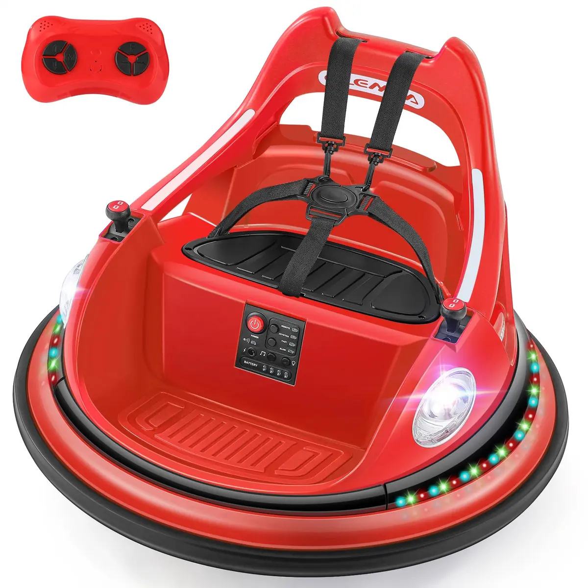 ELEMARA Kids Bumper Car 12V Ride-On, Red | 1.9 mph Max Speed, 66 lbs Capacity, Bluetooth Music, 5 Lighting Modes - main product image