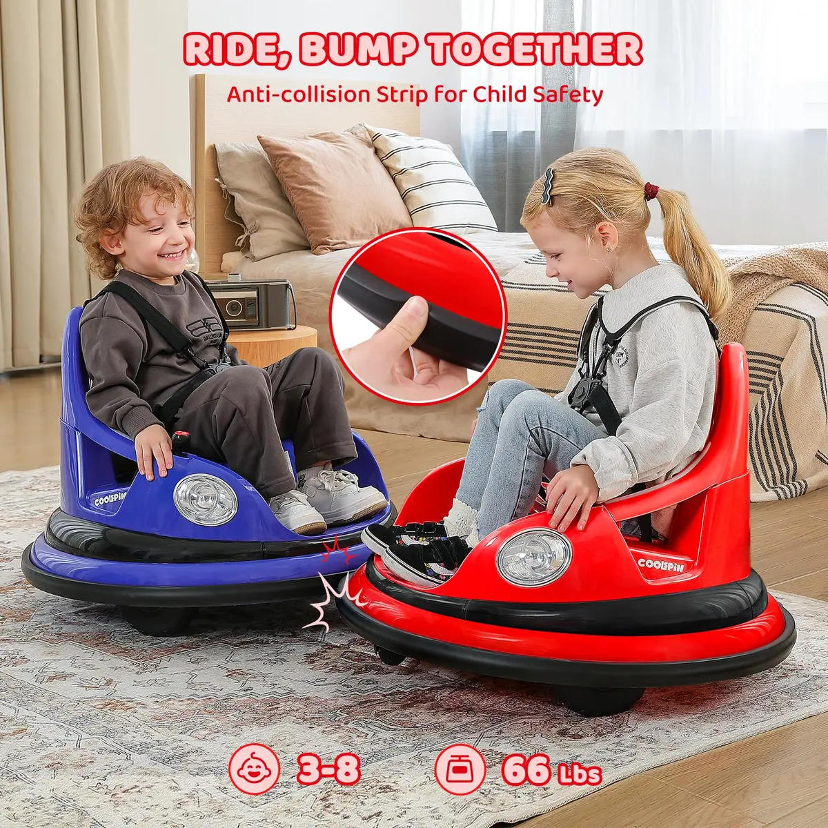 ELEMARA Kids Bumper Car 12V Ride-On, Red | 1.9 mph Max Speed, 66 lbs Capacity, Bluetooth Music, 5 Lighting Modes - view 3