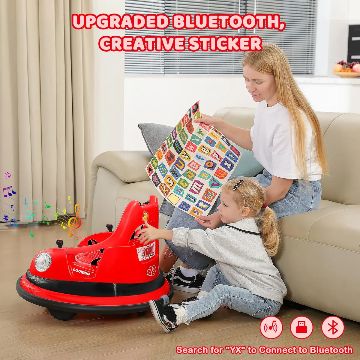 ELEMARA Kids Bumper Car 12V Ride-On, Red | 1.9 mph Max Speed, 66 lbs Capacity, Bluetooth Music, 5 Lighting Modes - view 4