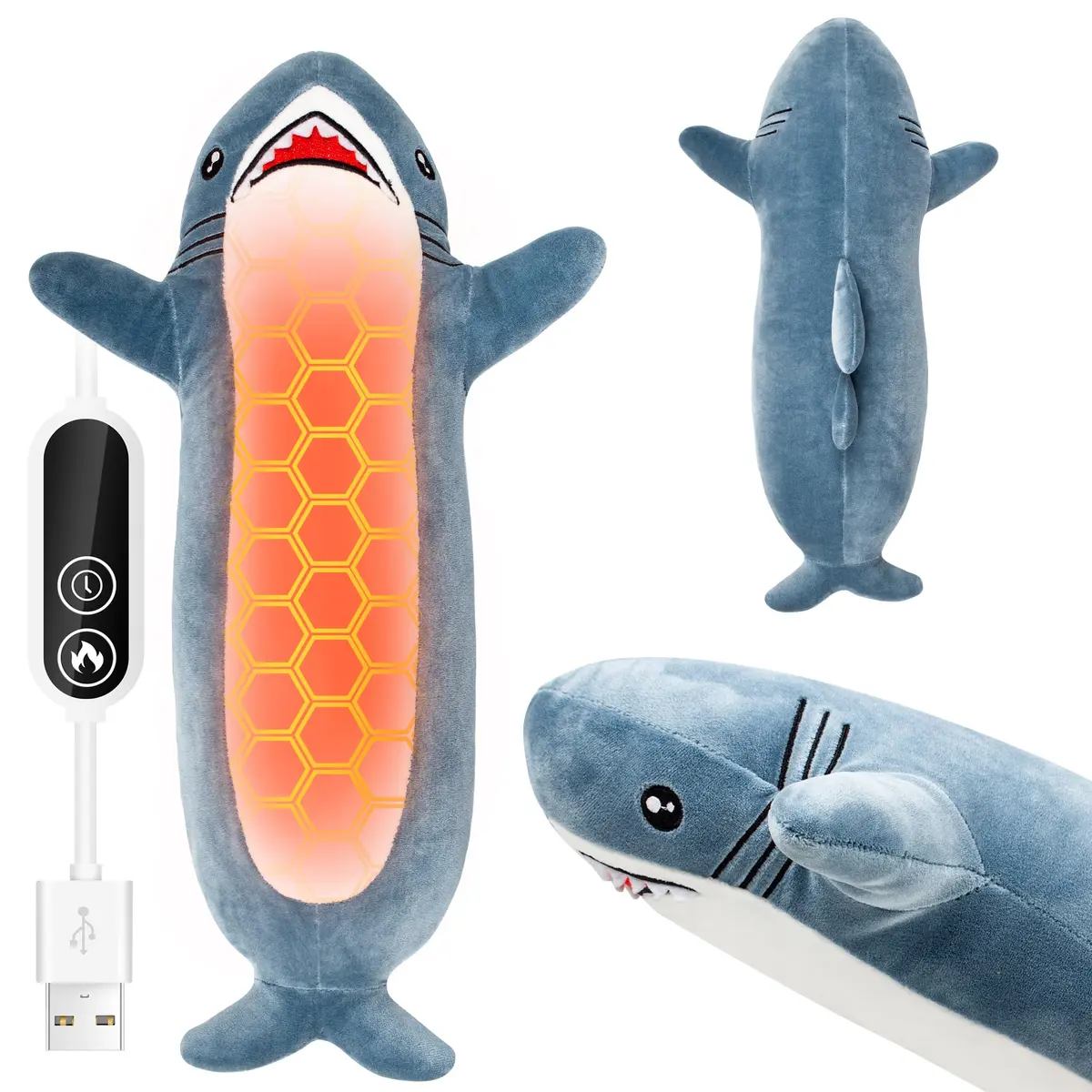 HOTHUGZ Shark Heating Pad for Period, Electric Belly & Back Warmth | USB Plush Shark - main product image