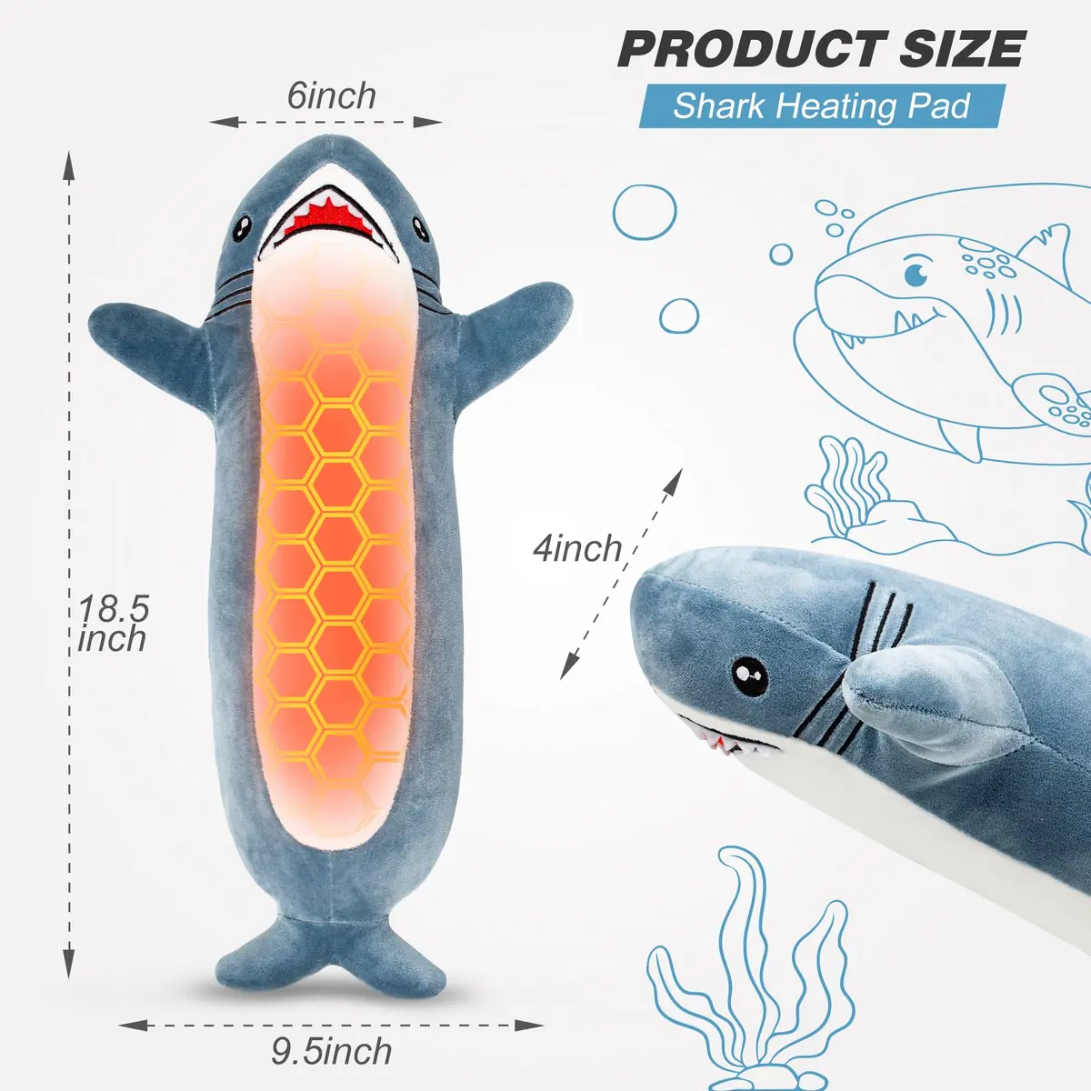 HOTHUGZ Shark Heating Pad for Period, Electric Belly & Back Warmth | USB Plush Shark - view 6