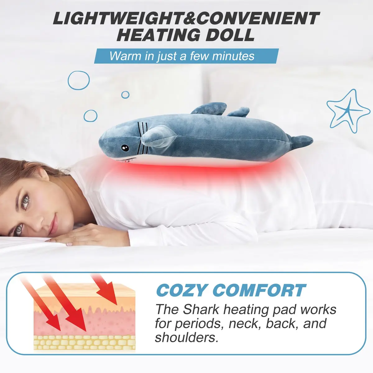HOTHUGZ Shark Heating Pad for Period, Electric Belly & Back Warmth | USB Plush Shark - view 7