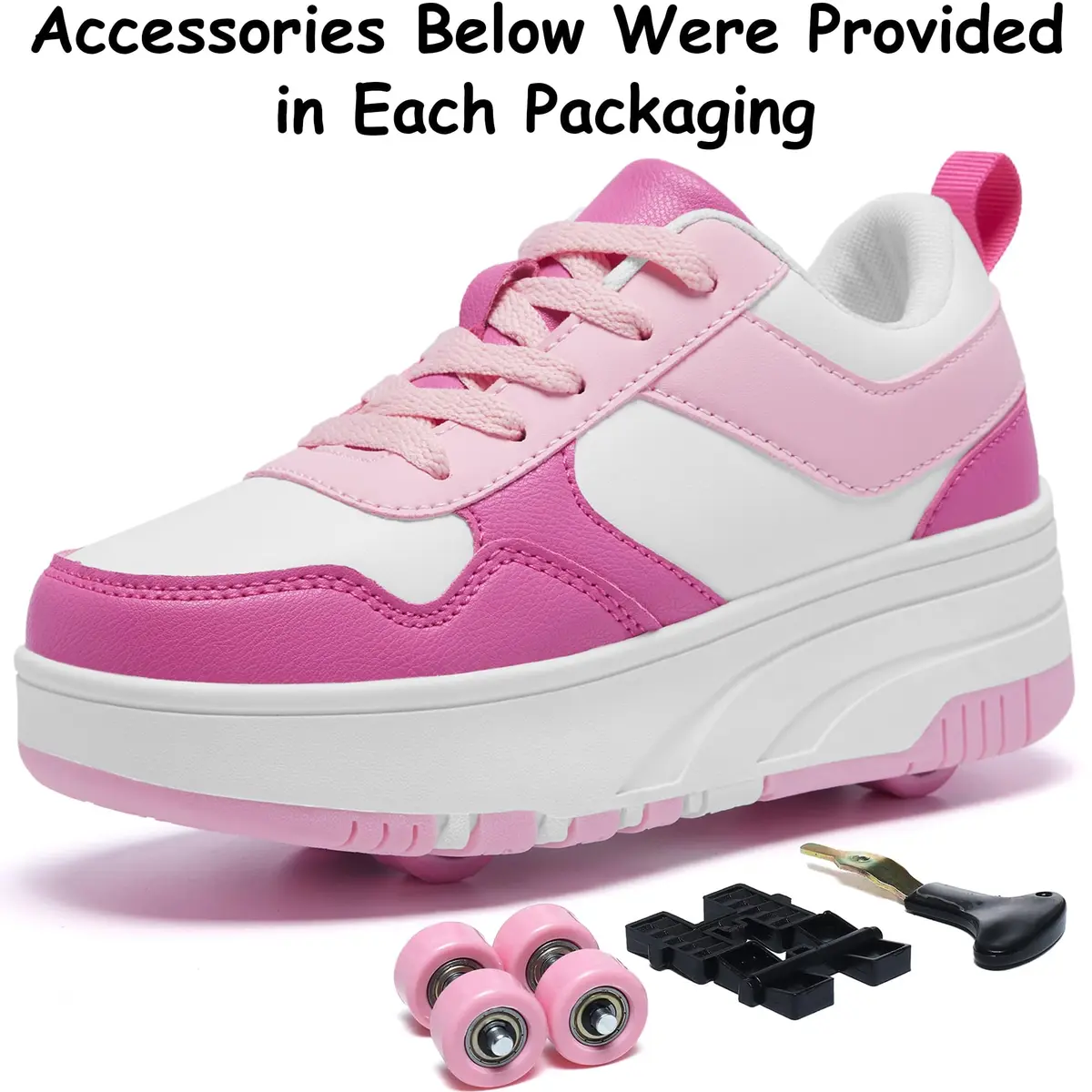 ANEFUN Kids Roller Skate Shoes 12 Little Kid Pink-White | Detachable 4-Wheel Safety Sneakers - view 5