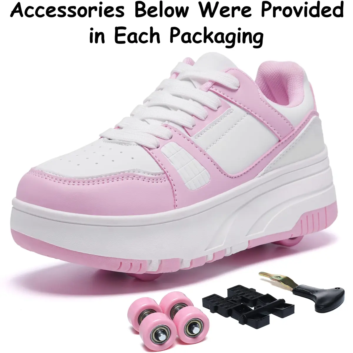 ANEFUN Detachable Wheeled Roller Skate Shoes for Kids Girls Boys - Pink-White 1 Little Kid | Convertible Sneakers with 4 Wheels - view 5