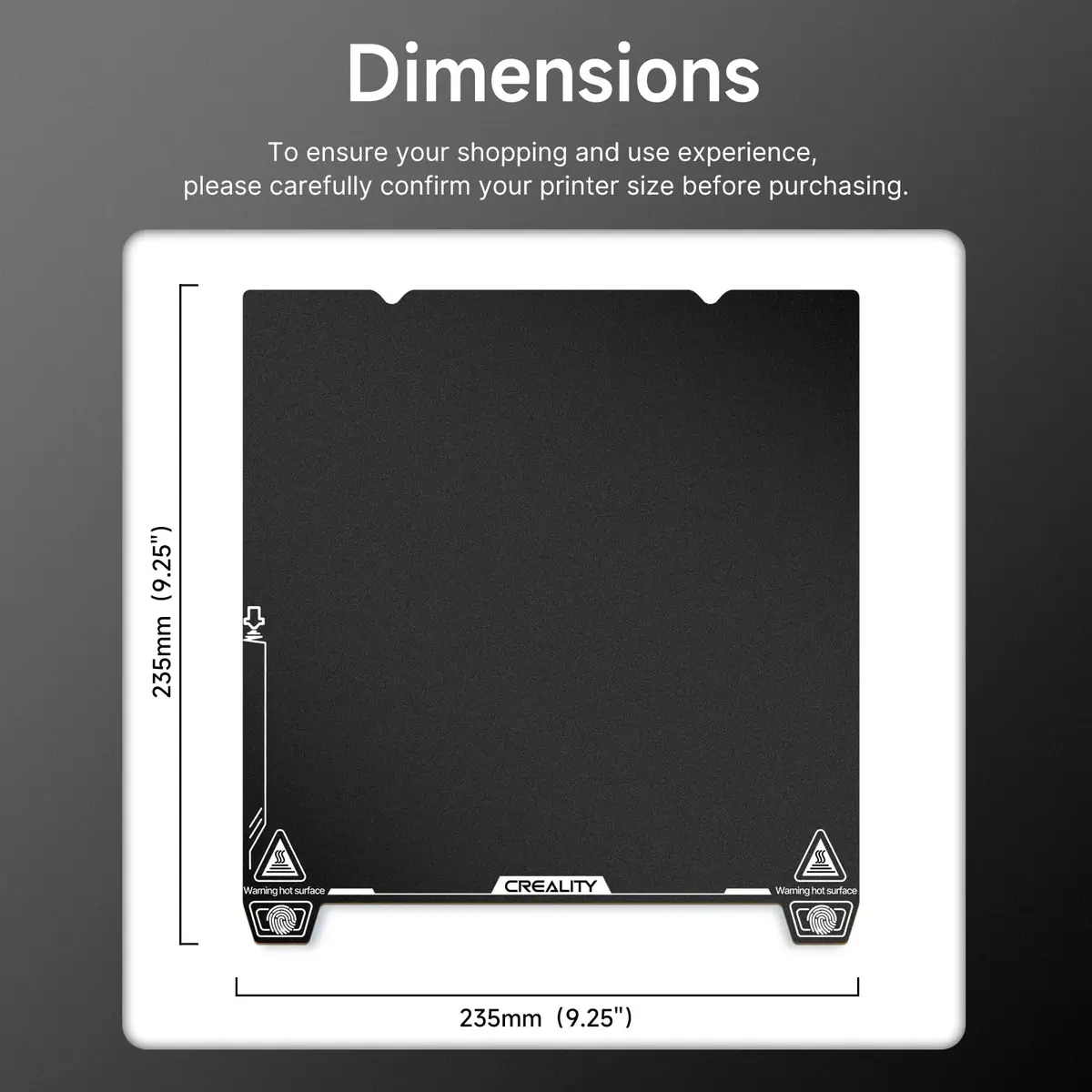 Creality 3D Printer Build Plate Black EP Plate 235 x 235mm (9.25 x 9.25 inch) | Textured Spring Steel for Ender 3 V3 SE, K1, K1C, Ender 5 S1 - view 4