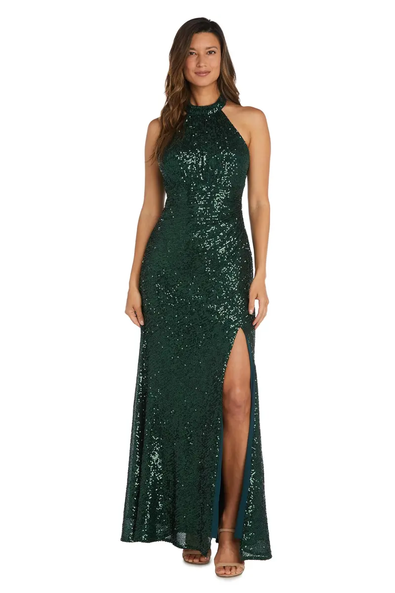 NIGHTWAY Women's Sequin Maxi Dress High Neck, Strappy Back & Side Slit | Evening Gown for Special Occasions - main product image