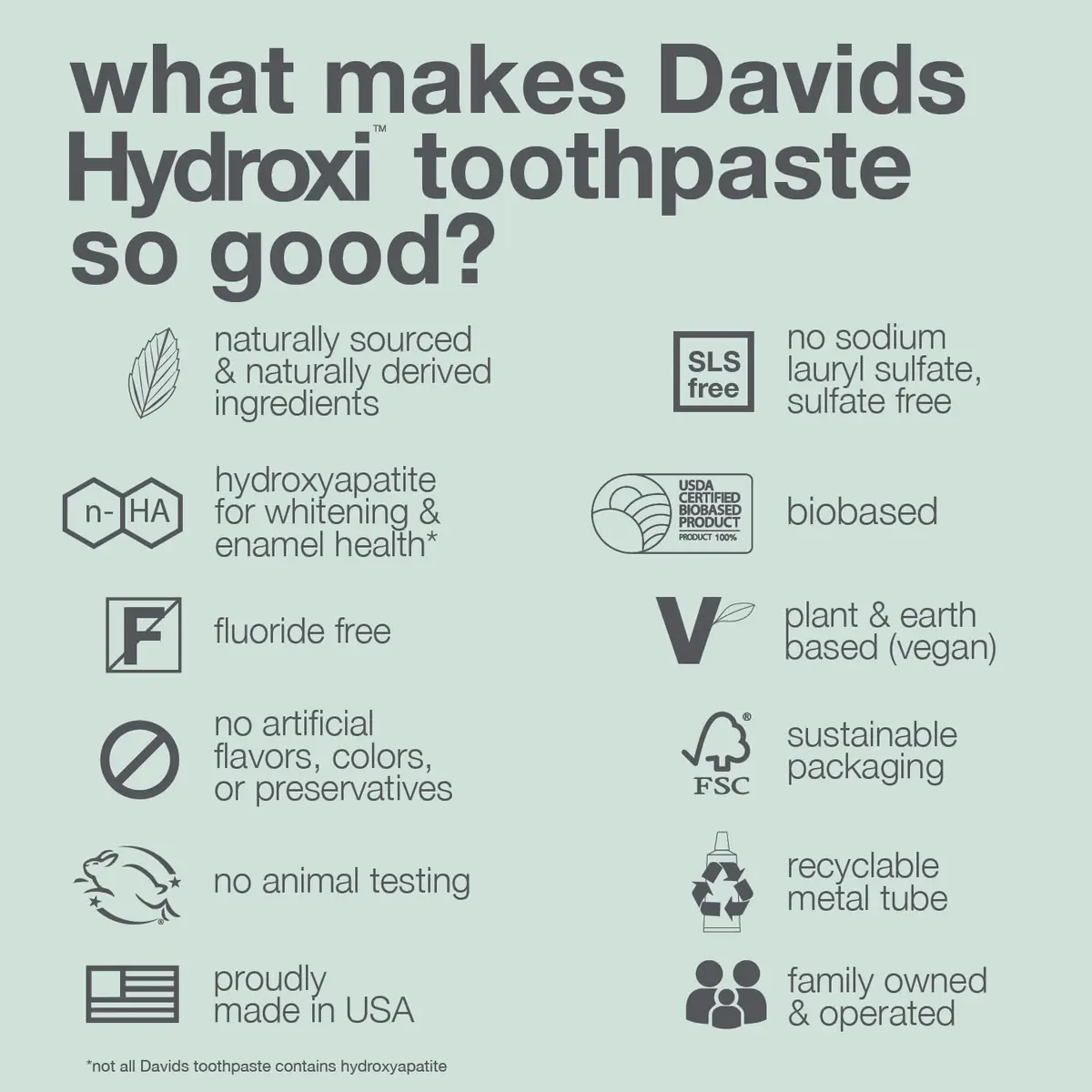 Davids Nano Hydroxyapatite Toothpaste Fluoride Free Orange Vanilla 4oz | EWG Verified & USDA Biobased - view 7