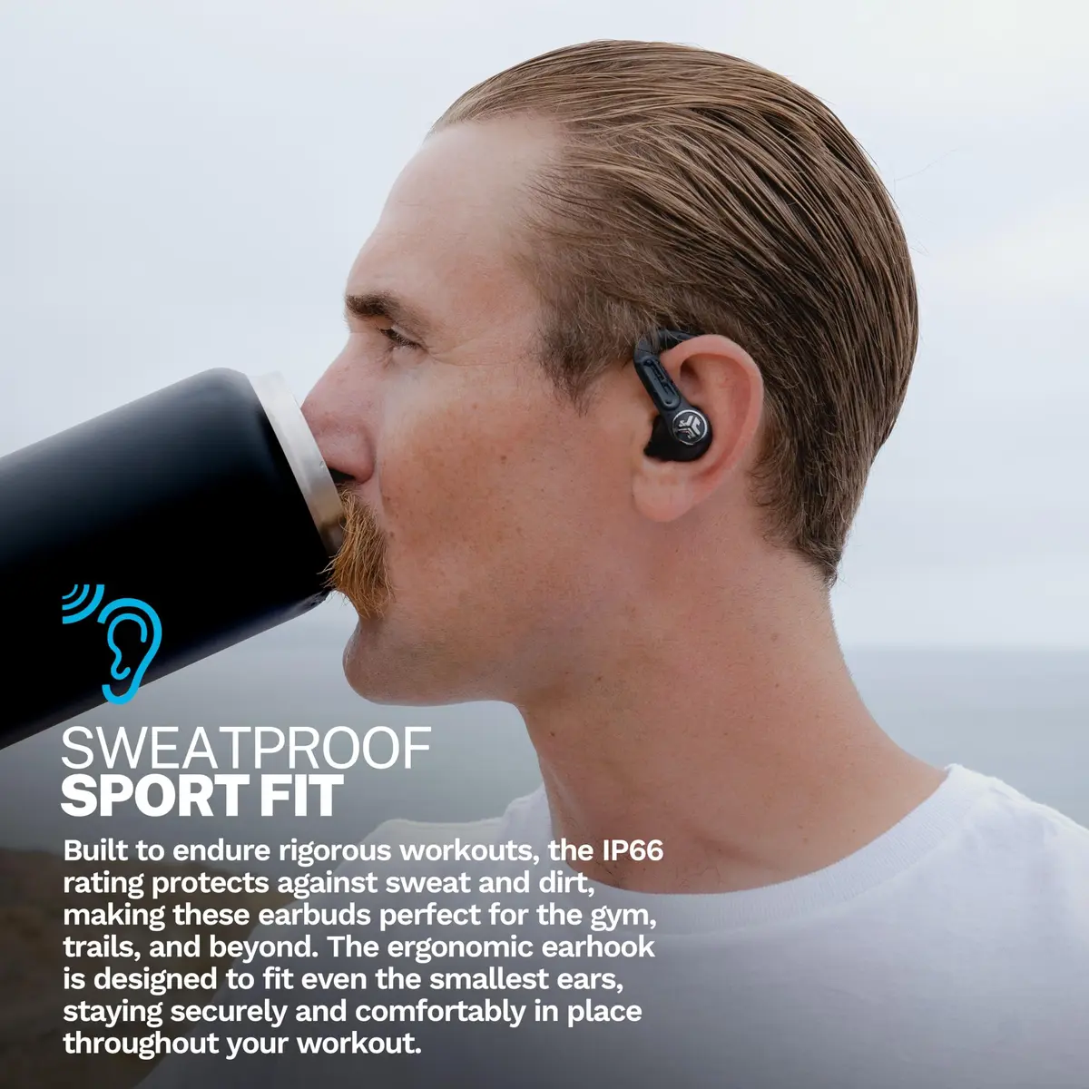 JLab Epic Air Sport ANC 3 Wireless Earbuds | Active Noise Cancelling Sport Earphones, 68+ Hour Battery, IP66 Sweatproof, Bluetooth 5.3, Black - view 6