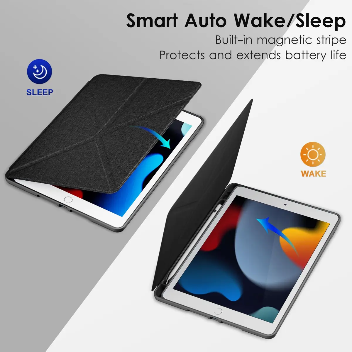 DTTO Foldable Case for iPad 9th/8th/7th Gen 10.2-inch | Auto Wake/Sleep, Pencil Holder, Fabric Texture (70-120c) - view 5