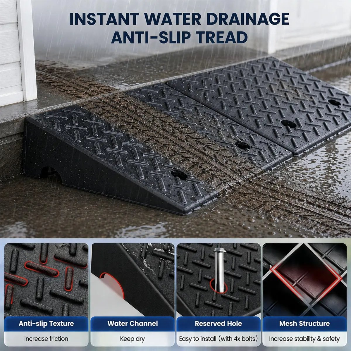 KROAK Heavy-Duty Rubber Curb Ramps 2-Pack | 5" Height & Extra-Wide 18.8" Support 11800LBS - view 4