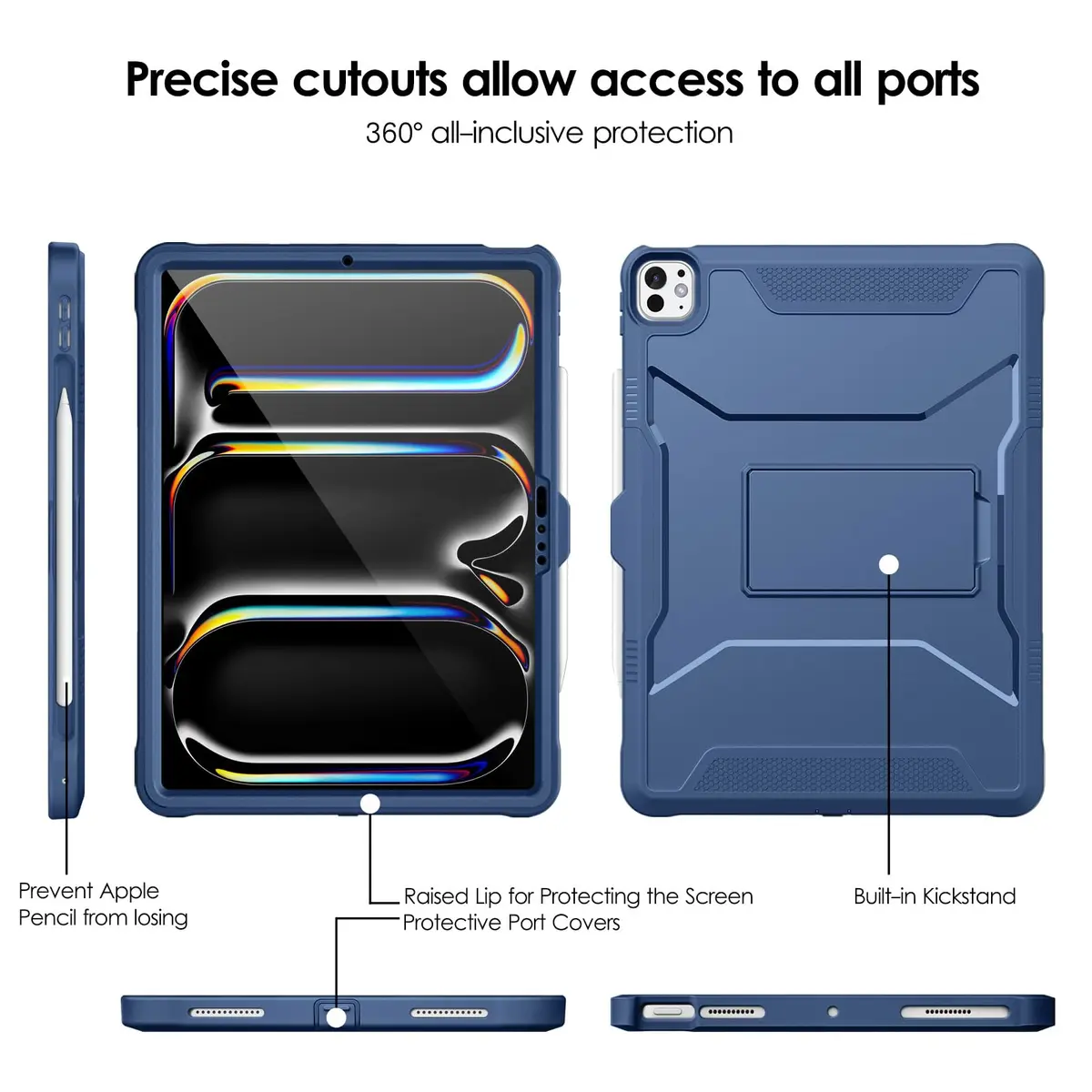 DTTO for iPad Pro 11 Inch Case (M5) 2025 / (M4) 2024, Navy Blue | Shockproof & Built-in Kickstand (110 characters) - view 6