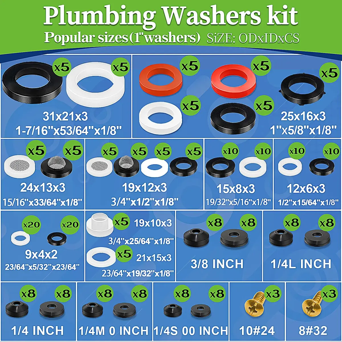 ZDBB 258 Pcs Faucet Washer & Hose Gasket Kit | Assorted Sizes for Outdoor Faucet & Garden Hose Repair - view 3