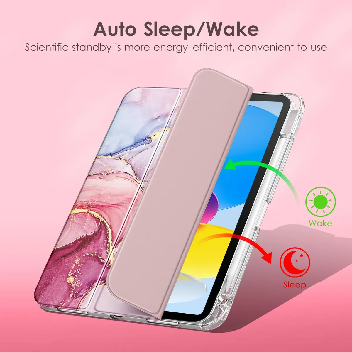 DTTO Clear Case for iPad (A16) 11th Gen 11-inch & 10th Gen, Pink Marble | Shockproof & Transparent - view 6