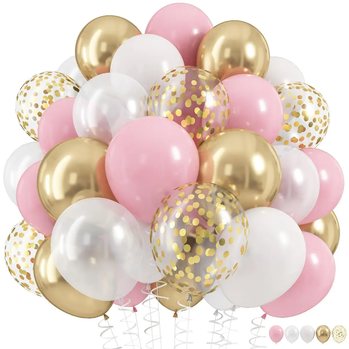 HILAVO Pink Gold Balloons Set 60Pcs 12 Inch | Assorted Colors Balloon Value Pack - main product image