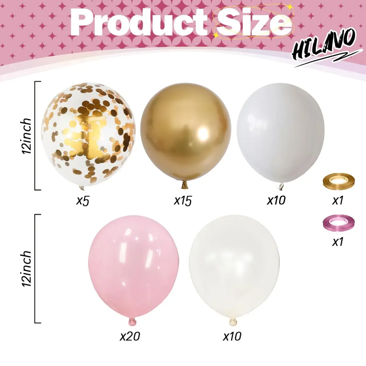 HILAVO Pink Gold Balloons Set 60Pcs 12 Inch | Assorted Colors Balloon Value Pack - view 2