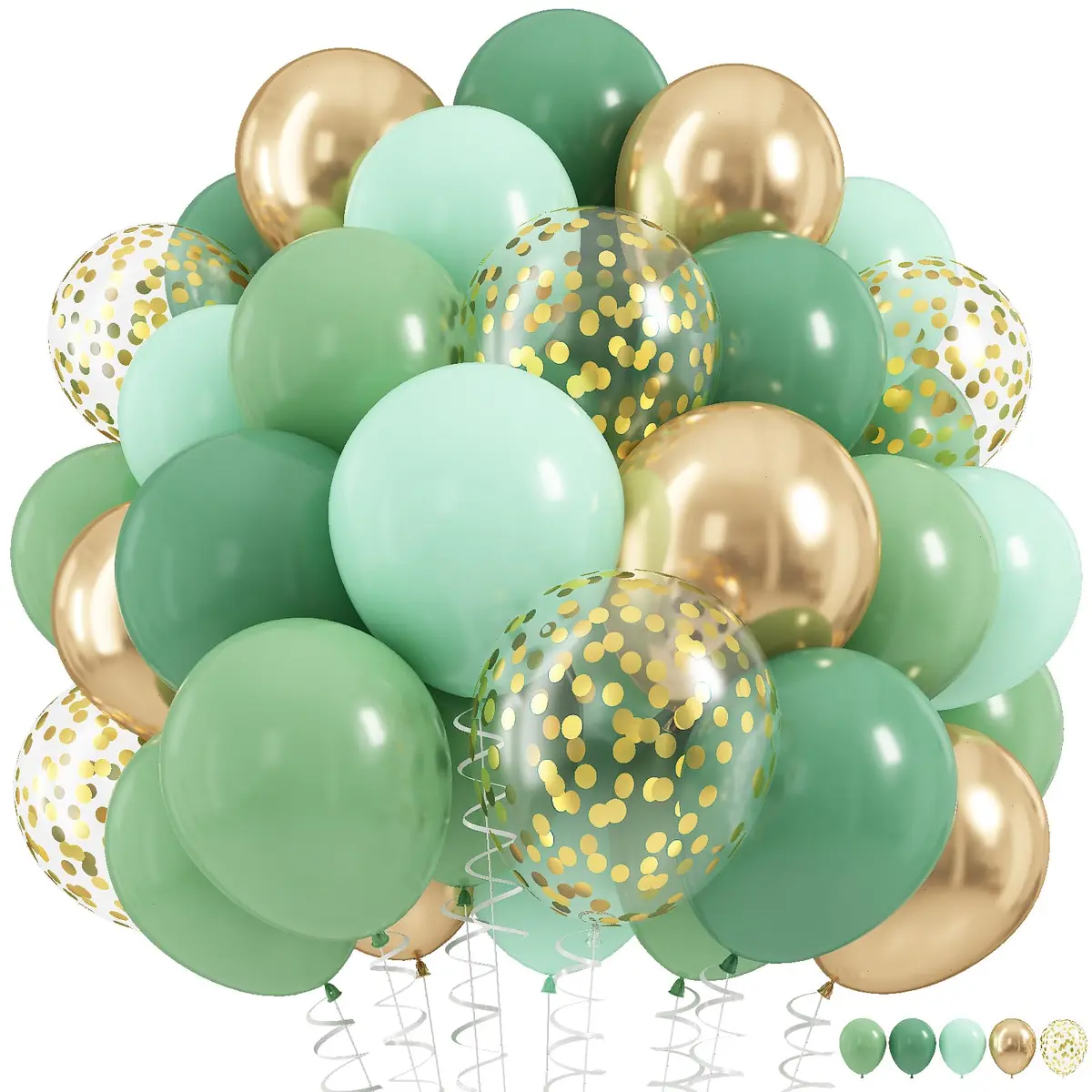 HILAVO Sage Green Balloons Set 60Pcs 12 Inch Olive Macaron Pastel Green Balloons with Metallic Confetti Gold Jungle Latex Balloon | Assorted Colors Value Pack - main product image