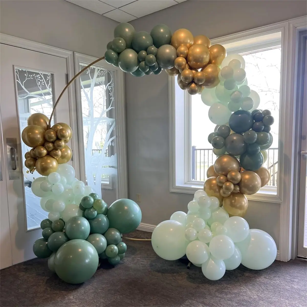 HILAVO Sage Green Balloons Set 60Pcs 12 Inch Olive Macaron Pastel Green Balloons with Metallic Confetti Gold Jungle Latex Balloon | Assorted Colors Value Pack - view 5