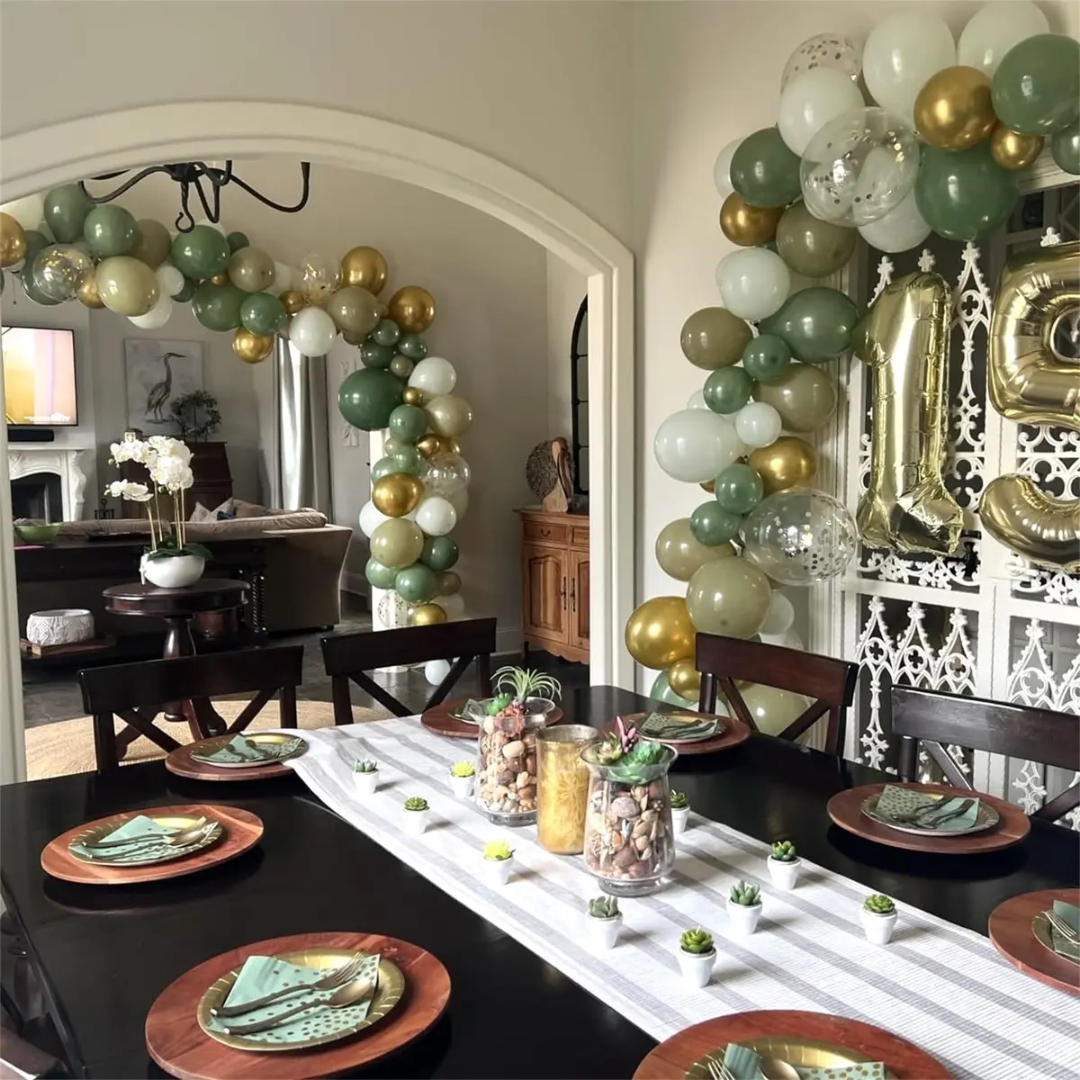 HILAVO Sage Green Balloons Set 60Pcs 12 Inch Olive Macaron Pastel Green Balloons with Metallic Confetti Gold Jungle Latex Balloon | Assorted Colors Value Pack - view 7